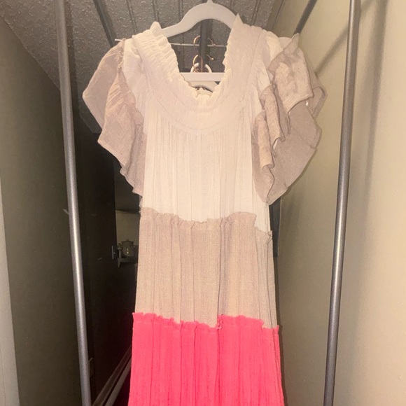 Umgee Cream and Pink Color Block Maxi Dress - Picture 4 of 7